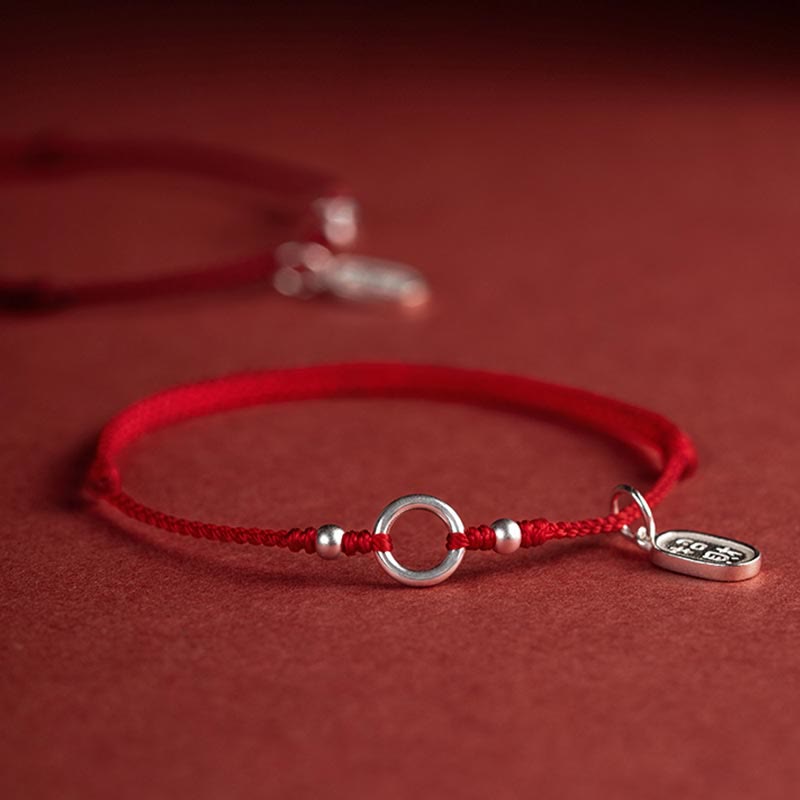 Fortune Jewel 925 Sterling Silver Lucky Fortune Peace Joy Lotus Peace Buckle Red String Bracelet