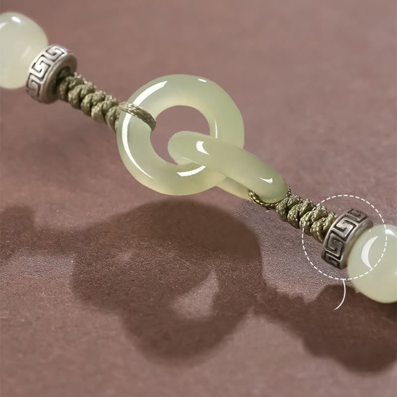 Fortune Jewel Natural Hetian Jade Peace Buckle Luck Braided Bracelet