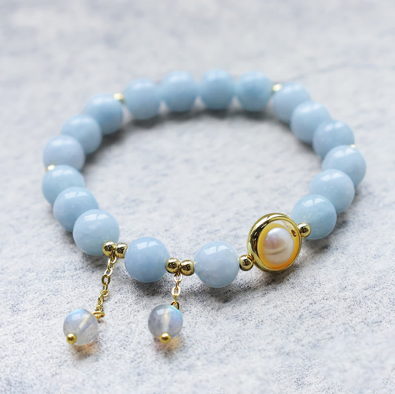 Fortune Jewel Aquamarine Pearl Healing Moonstone Beads Charm Bracelet