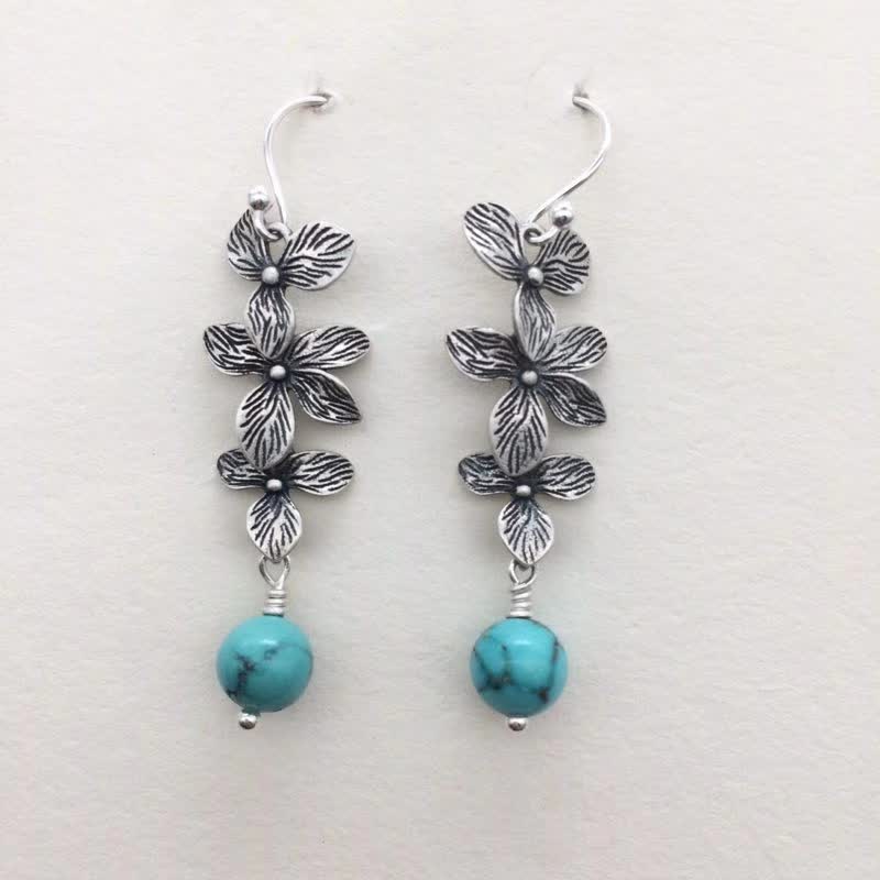 Fortune Jewel 925 Sterling Silver Turquoise Lazurite Flower Leaf Serenity Protection Hook Drop Dangle Earrings
