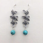 Fortune Jewel 925 Sterling Silver Turquoise Lazurite Flower Leaf Serenity Protection Hook Drop Dangle Earrings