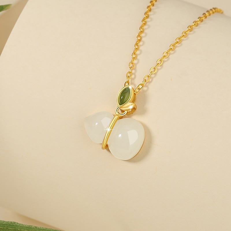 Fortune Jewel 925 Sterling Silver Hetian Jade Gourd Abundance Necklace Pendant