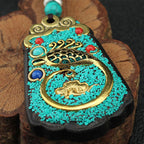 Fortune Jewel Tibet God Of Wealth Money Tree Golden Phoenix Thangka Ebony Peace Necklace Pendant