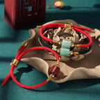 Fortune Jewel Tibet Handmade Green Aventurine Red Stone Malachite Luck Protection Braided Rope Bracelet