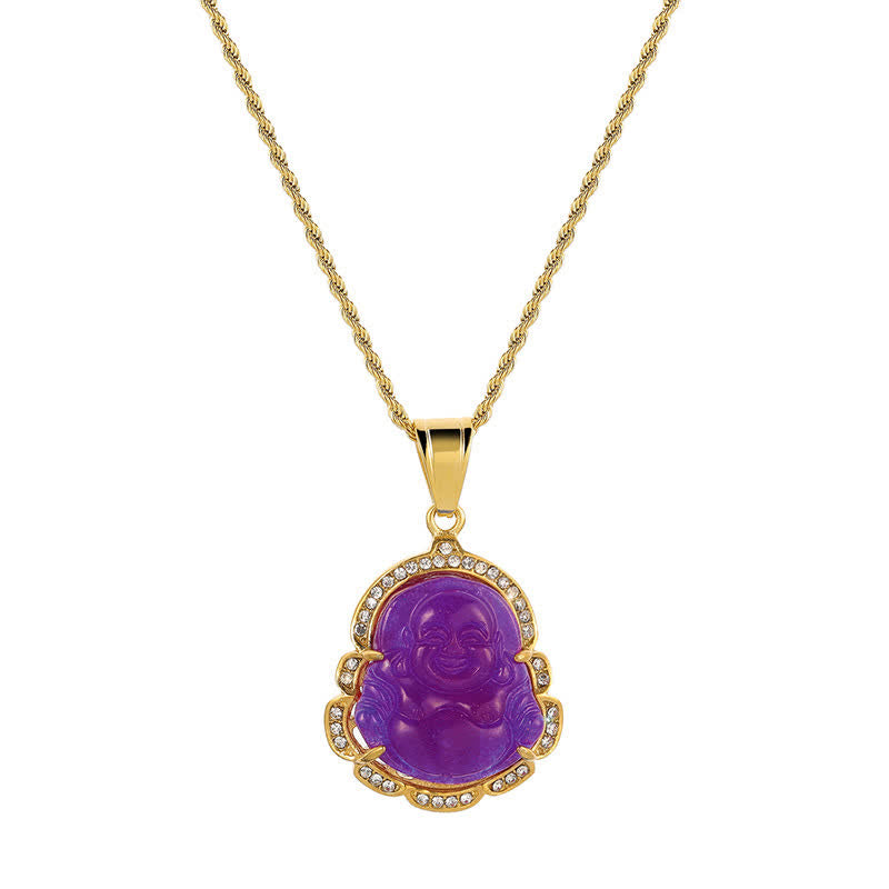 Fortune Jewel 18K Gold Filled Laughing Buddha Jade Luck Necklace Chain Pendant Fortune Jewel