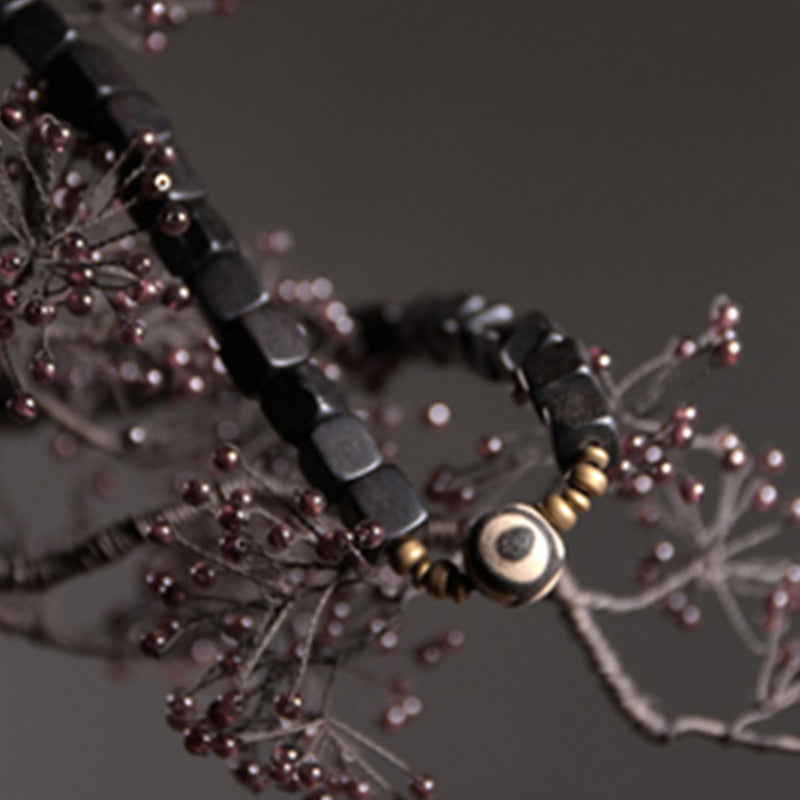Fortune Jewel Ebony Wood Dzi Bead Copper Peace Couple Bracelet
