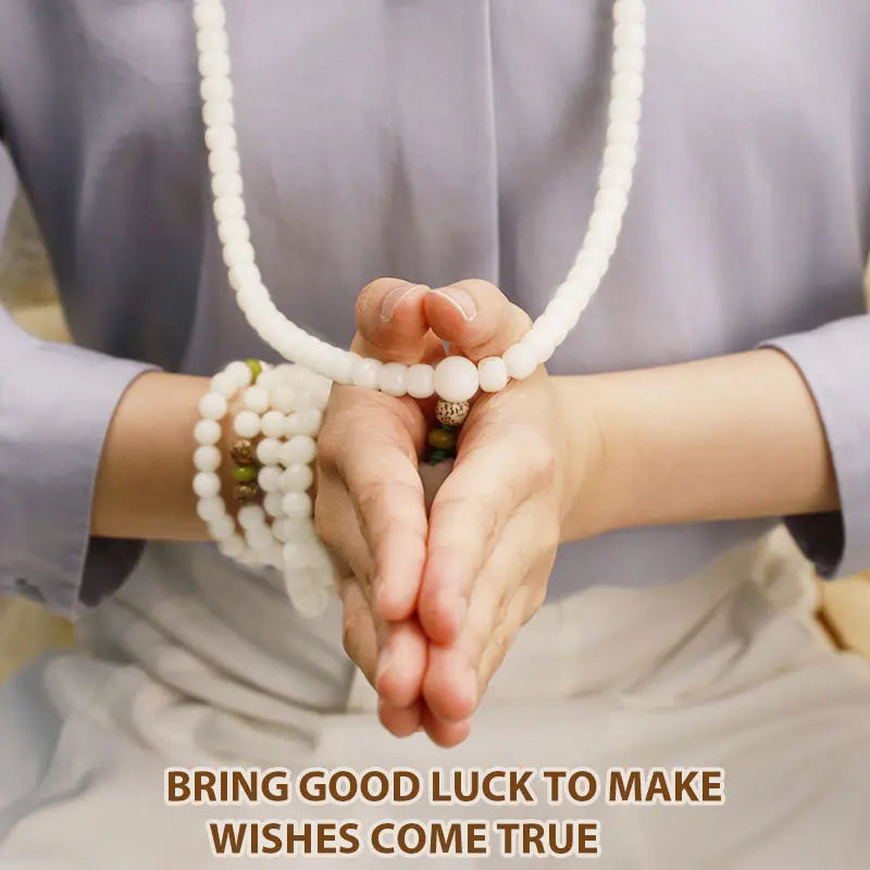 Buddha Stones "Hoping for Serenity and Mindfulness" Bodhi Lotus Mala Includes Gift Message Card Fortune Jewel