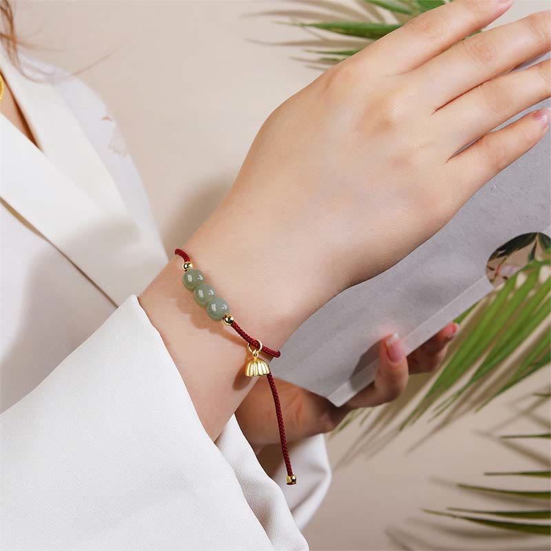 Fortune Jewel Handmade Hetian Jade Bead Lotus Pod Prosperity Luck Braided Bracelet