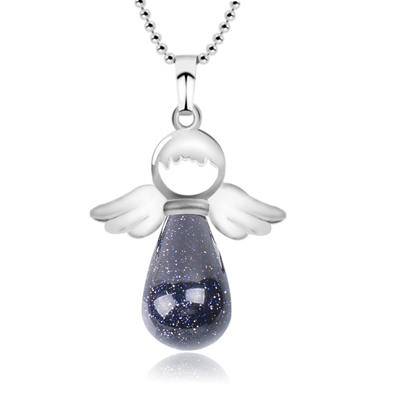 Fortune Jewel Little Angel Wings Natural Crystal Luck Necklace Pendant
