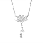 Fortune Jewel 999 Sterling Silver Lotus Flower Pod Carved Enlightenment Necklace Pendant Fortune Jewel