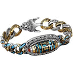 Fortune Jewel Tibetan Nine-Eye Dzi Bead Om Mani Padme Hum Turquoise Protection Rotatable Bracelet