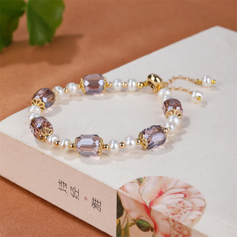 Fortune Jewel Natural Amethyst Pearl Peace Healing Chain Bracelet