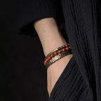 Fortune Jewel Red Jasper Moss Agate Black Obsidian Crystal Copper Peace Couple Bracelet