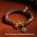 Fortune Jewel 925 Sterling Silver Chinese Zodiac Natal Buddha Om Mani Padme Hum Luck Bell Braided String Bracelet