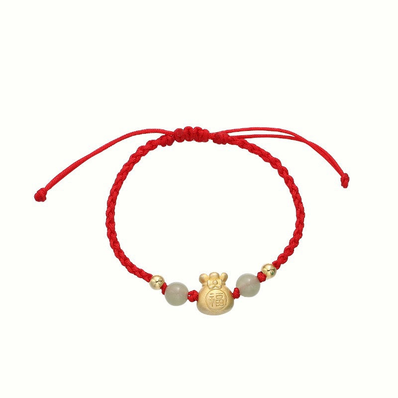 Fortune Jewel Lucky Money Bag Fu Character Jade Bead Luck Braided Bracelet