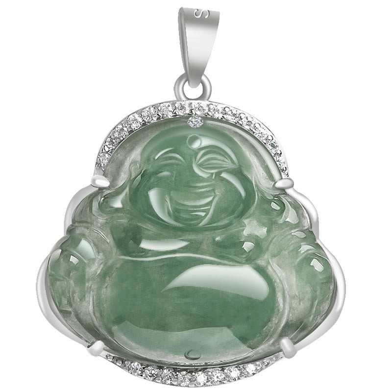 Fortune Jewel Laughing Buddha Natural Jade Luck Prosperity Necklace Titanium Steel Chain Pendant Fortune Jewel