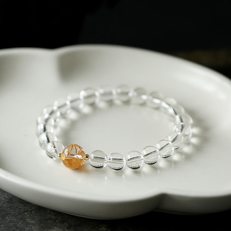 Fortune Jewel Natural Black Obsidian White Crystal Black Onyx Dragon Strength Bracelet