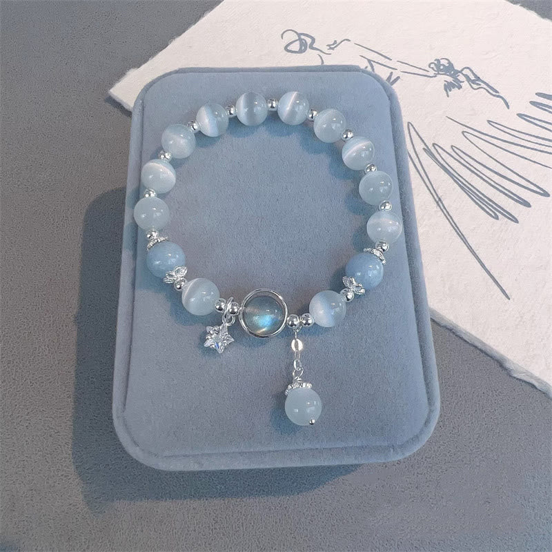 Fortune Jewel Cat's Eye Moonstone Butterfly Star Charm Support Bracelet