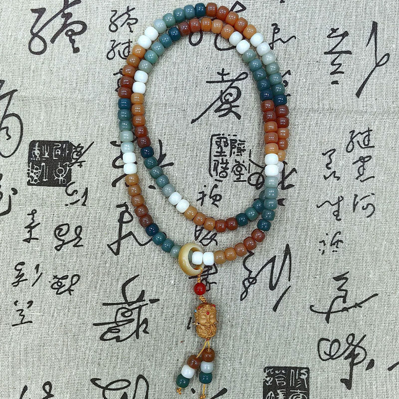 Fortune Jewel 108 Mala Beads Gradient Bodhi Seed Green Tara Buddha Engraved Peace Harmony Bracelet