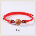 Fortune Jewel Natural Peach Wood Chinese Zodiac Fu Character Carved Cinnabar Wealth Bracelet
