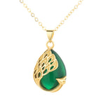 Fortune Jewel Pink Crystal Green Chalcedony Peacock Copper Soothing Love Necklace Pendant