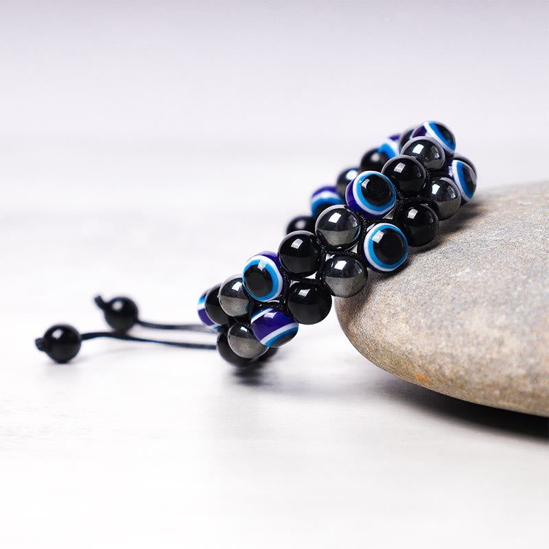 Fortune Jewel Evil Eye Hematite Tiger Eye Protection Beaded Bracelet