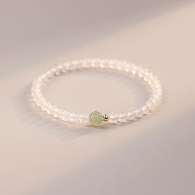 Fortune Jewel Natural White Agate Jade Luck Protection Bracelet