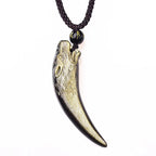Fortune Jewel Natural Black Obsidian Ice Obsidian Rainbow Obsidian Wolf Tooth Pattern Strength Necklace Pendant