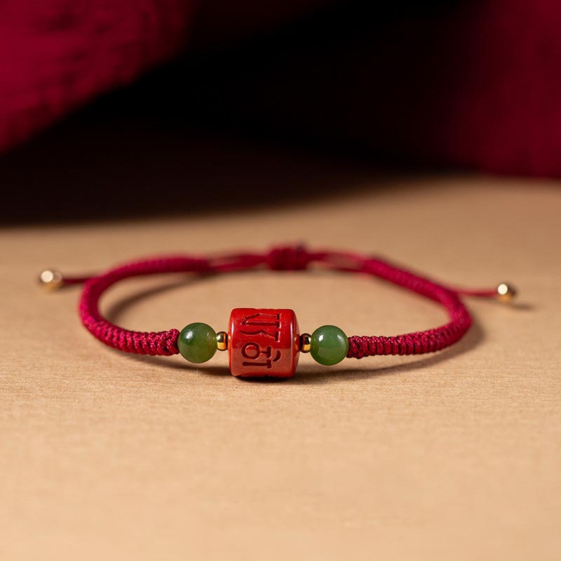 Fortune Jewel Tibetan Cinnabar Om Mani Padme Hum Engraved Blessing Braided Rope Bracelet