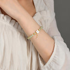 Fortune Jewel 925 Sterling Silver Natural Hetian Jade Luck Flower Bracelet