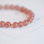 Fortune Jewel 14K Gold Plated Strawberry Quartz Fu Character Healing Charm Bracelet