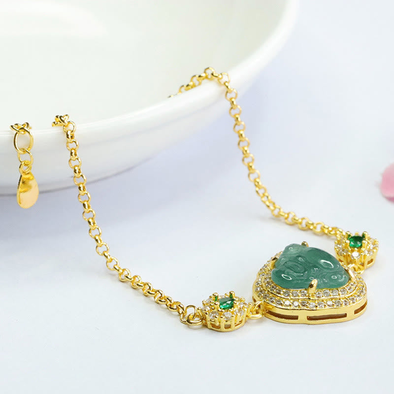 Fortune Jewel Laughing Buddha Green Jade Zircon Luck Chain Bracelet
