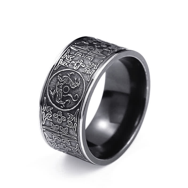 Fortune Jewel Four Guardian Beast Dragon White Tiger Suzaku Basalt Carved Success Luck Ring Fortune Jewel