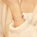 Fortune Jewel 925 Sterling Silver Bamboo White Agate Red Agate Bead Protection String Braided Bracelet