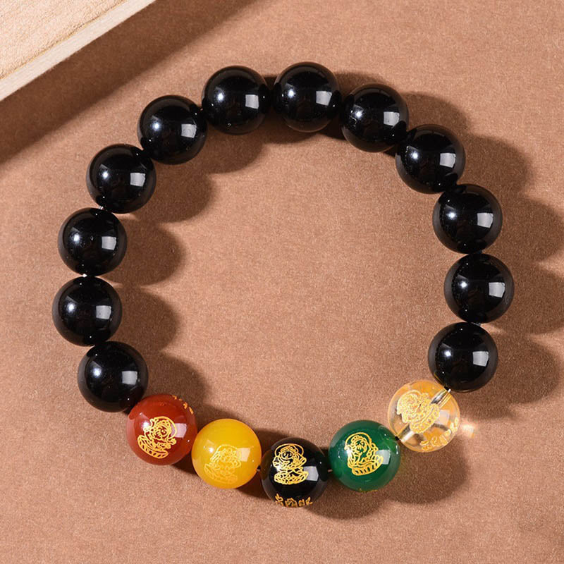 Fortune Jewel Gold Sheen Obsidian Rainbow Obsidian Black Obsidian Five Directions Gods of Wealth Bracelet