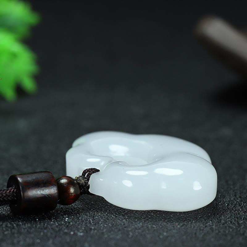 Fortune Jewel Tianshan Jade Golden Silk Jade Chinese Lock Charm Abundance Necklace Pendant