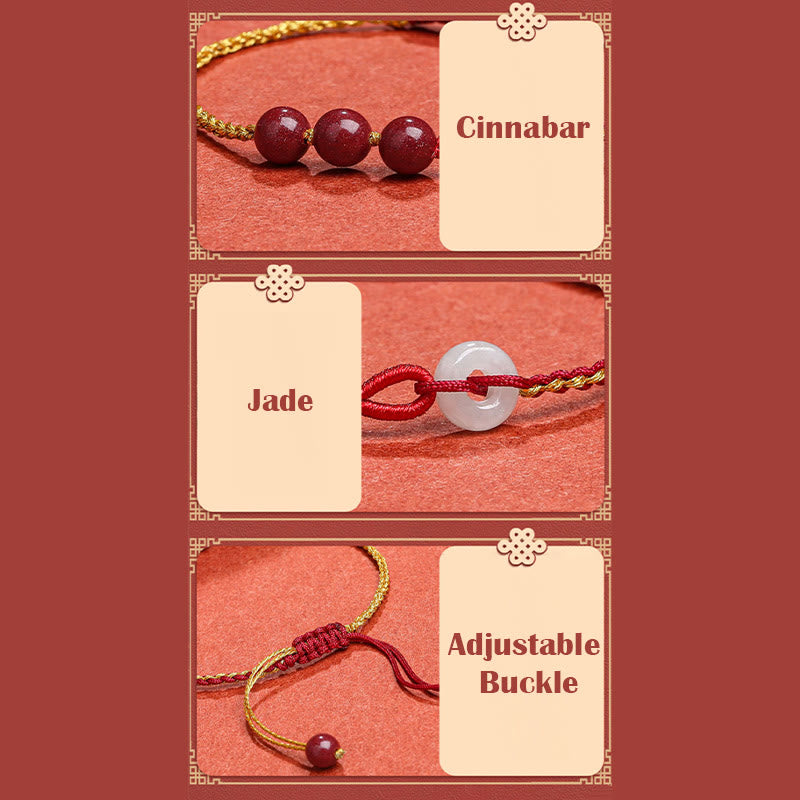 Fortune Jewel Natural Cinnabar Jade Peace Buckle Blessing Bracelet
