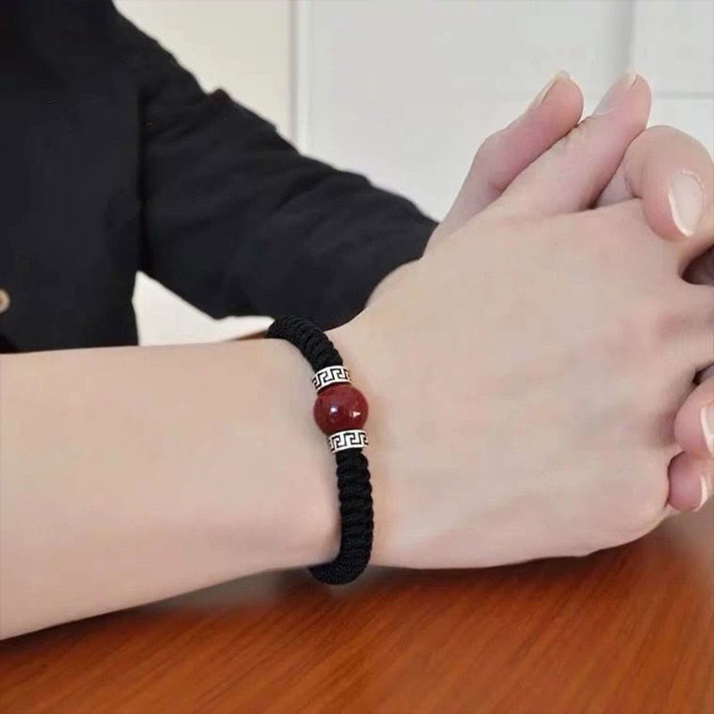Fortune Jewel 925 Sterling Silver Natural Cinnabar Bead Calm Handmade Braided String Bracelet