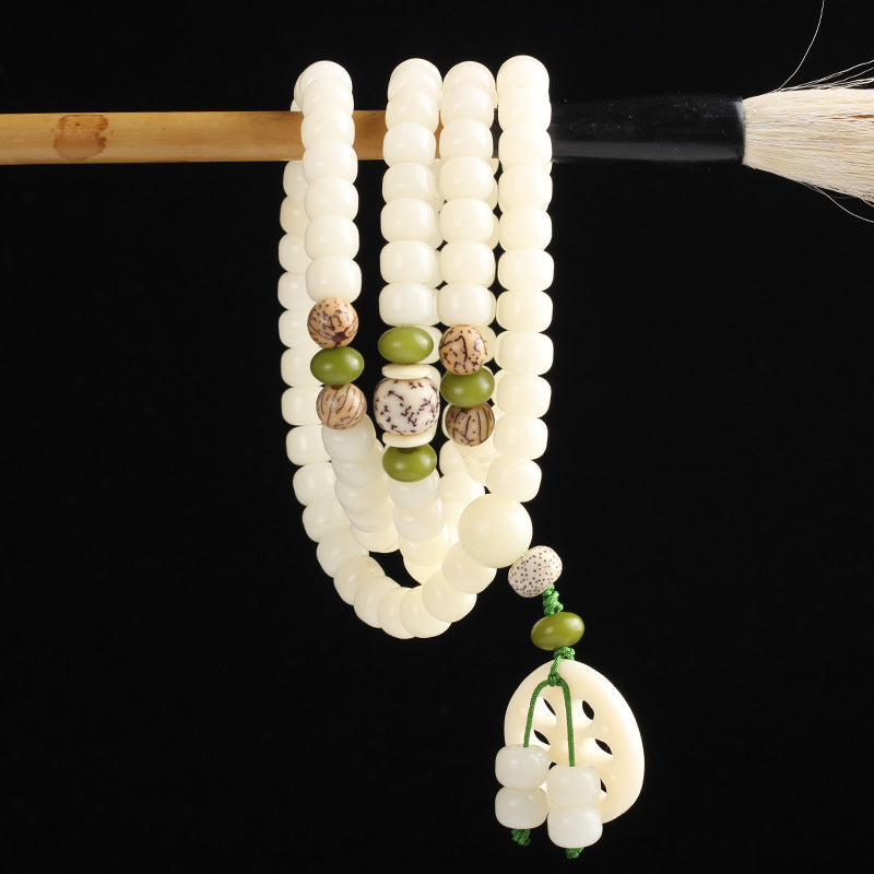 Fortune Jewel White Bodhi Seed Mala 108 Beads Luck Bracelet