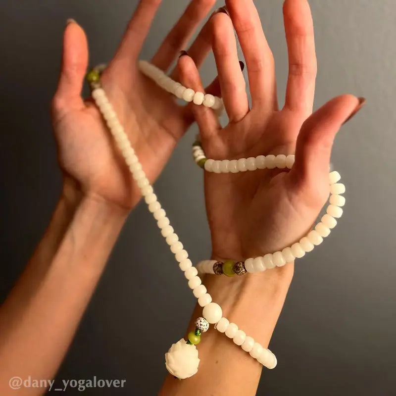 Buddha Stones "Hoping for Serenity and Mindfulness" Bodhi Lotus Mala Includes Gift Message Card Fortune Jewel
