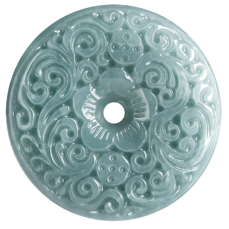 Fortune Jewel Green Jade Flower Carved Peace Buckle Abundance Necklace Pendant