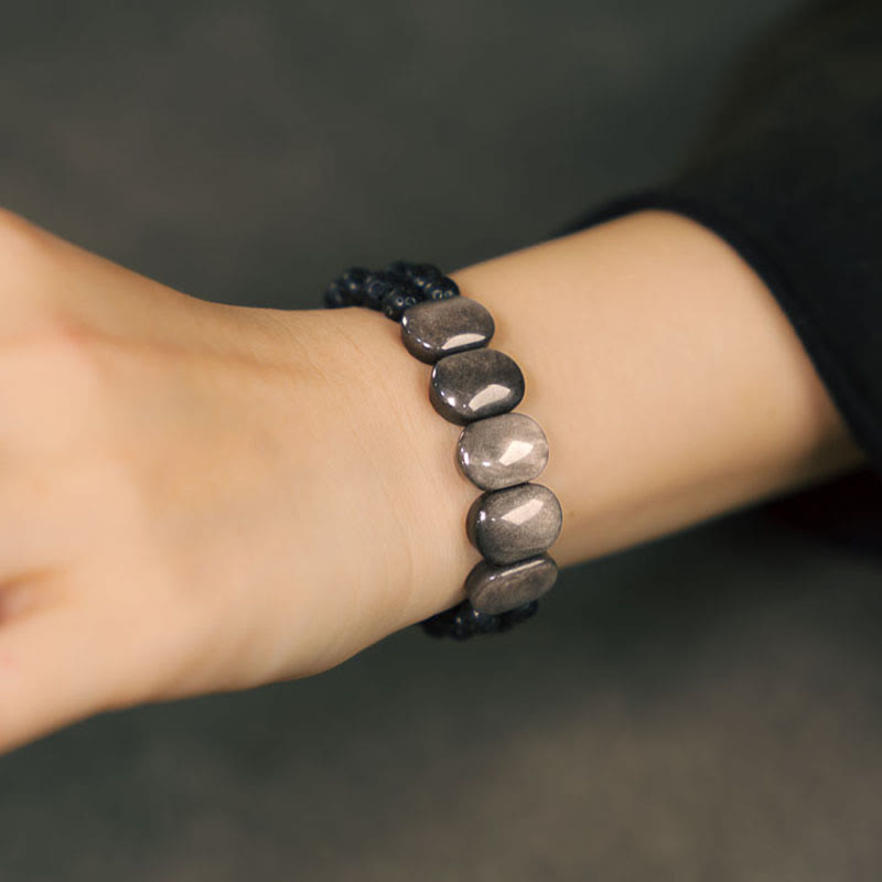 Fortune Jewel Natural Silver Sheen Obsidian Lava Rock Communication Bracelet