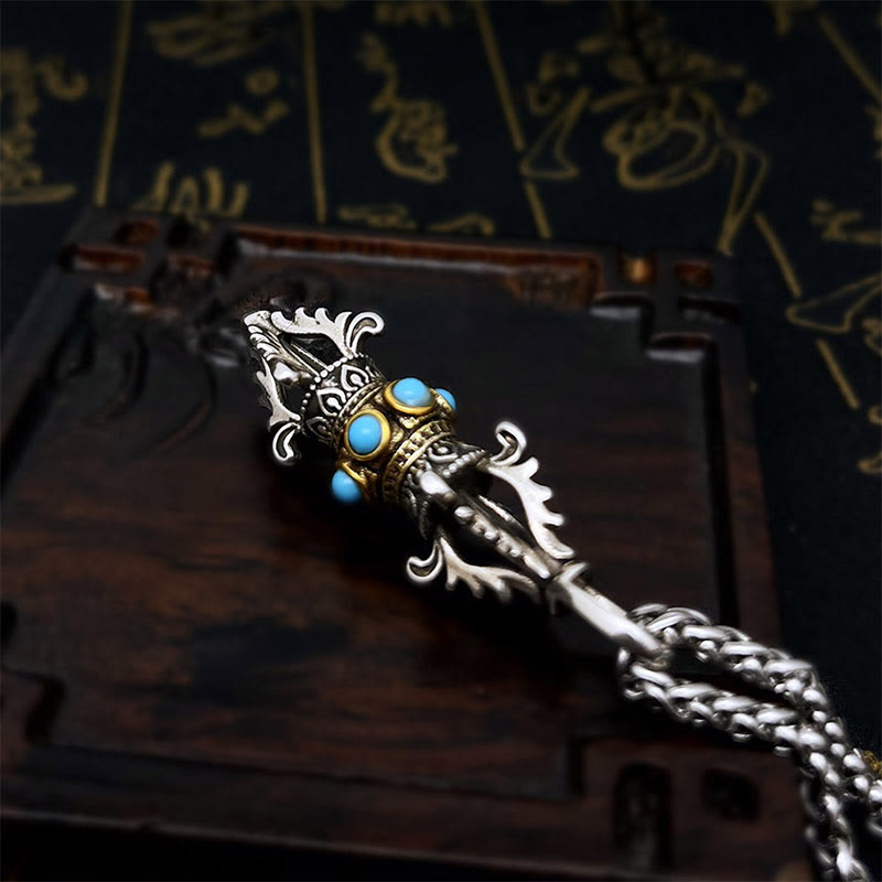 Fortune Jewel Tibet Vajra Dorje Pattern Copper Luck Wealth Metal Necklace Pendant