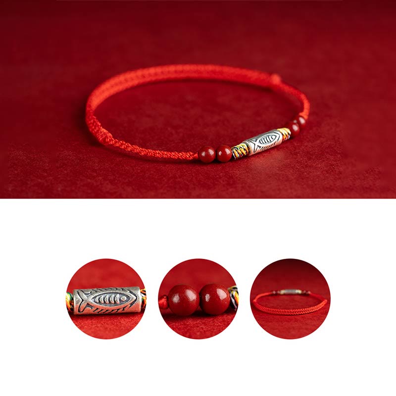 Fortune Jewel 925 Sterling Silver Koi Fish Cinnabar Bead Wealth Handcrafted Braided Bracelet Anklet
