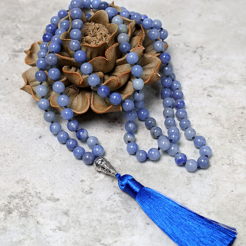 Fortune Jewel 108 Mala Blue Aventurine Beads Yoga Meditation Prayer Beads Necklace