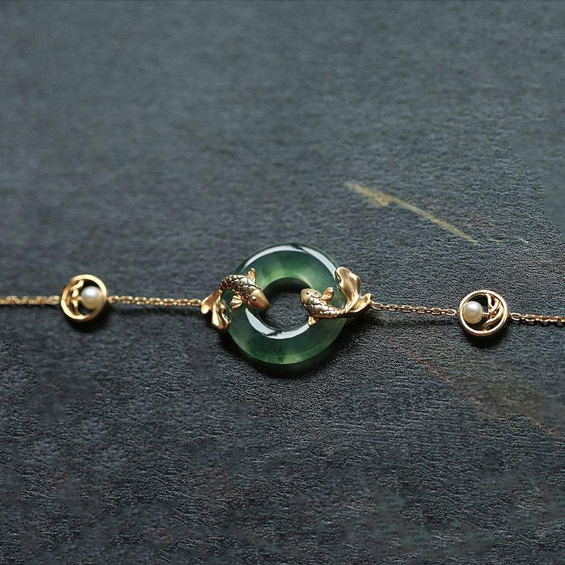 Fortune Jewel Cyan Jade Koi Fish Healing Harmony Bracelet