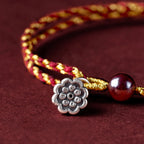 Fortune Jewel Handcrafted Red Gold Rope Lotus Peace And Joy Charm Braid Bracelet