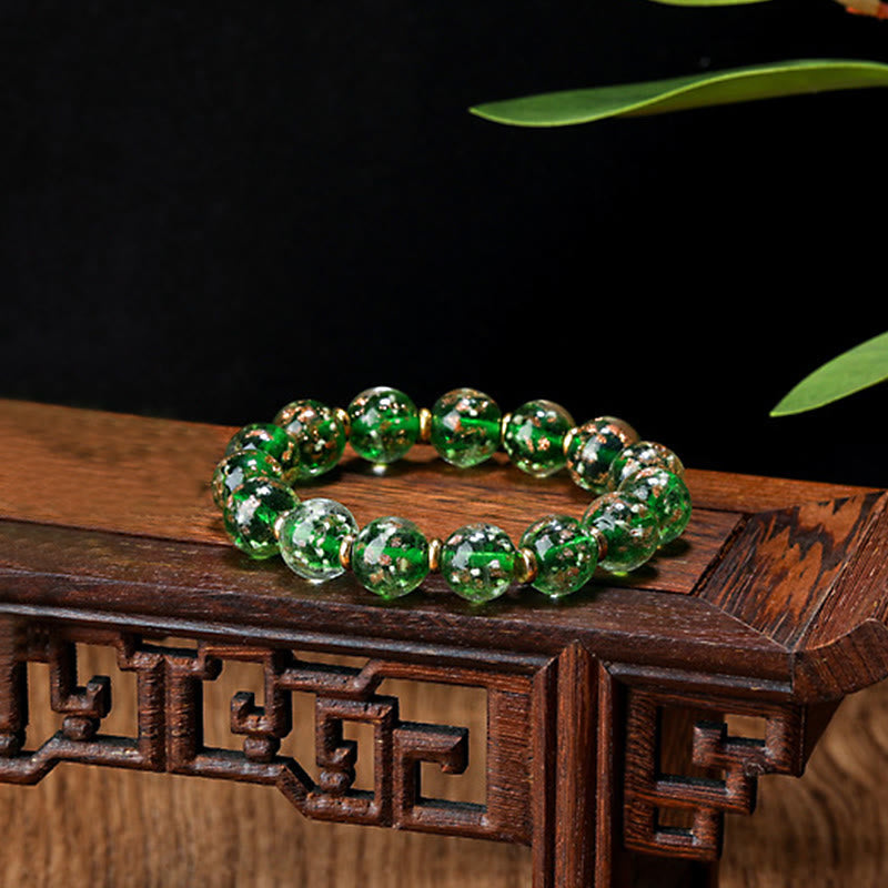 Fortune Jewel Gold Swallowing Beast Family Charm Luminous Fluorescent Liuli Glass Bead Success Bracelet
