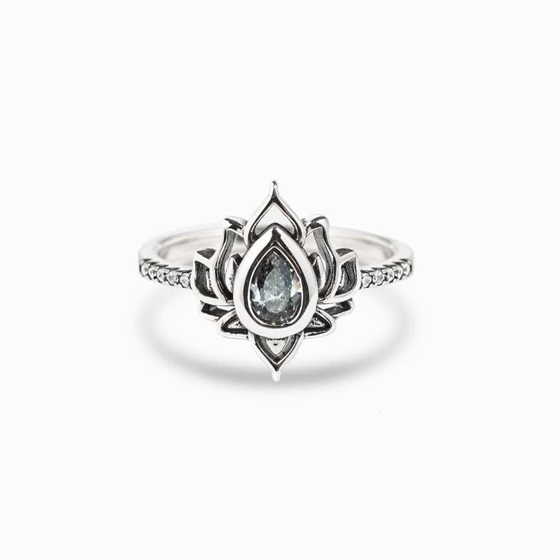 Fortune Jewel Sterling Silver Lotus Zircon Blessing Protection Ring