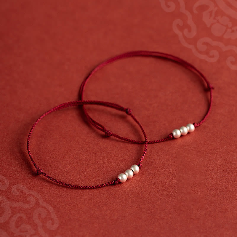 Fortune Jewel 925 Sterling Silver Three Beads Protection String Bracelet Anklet